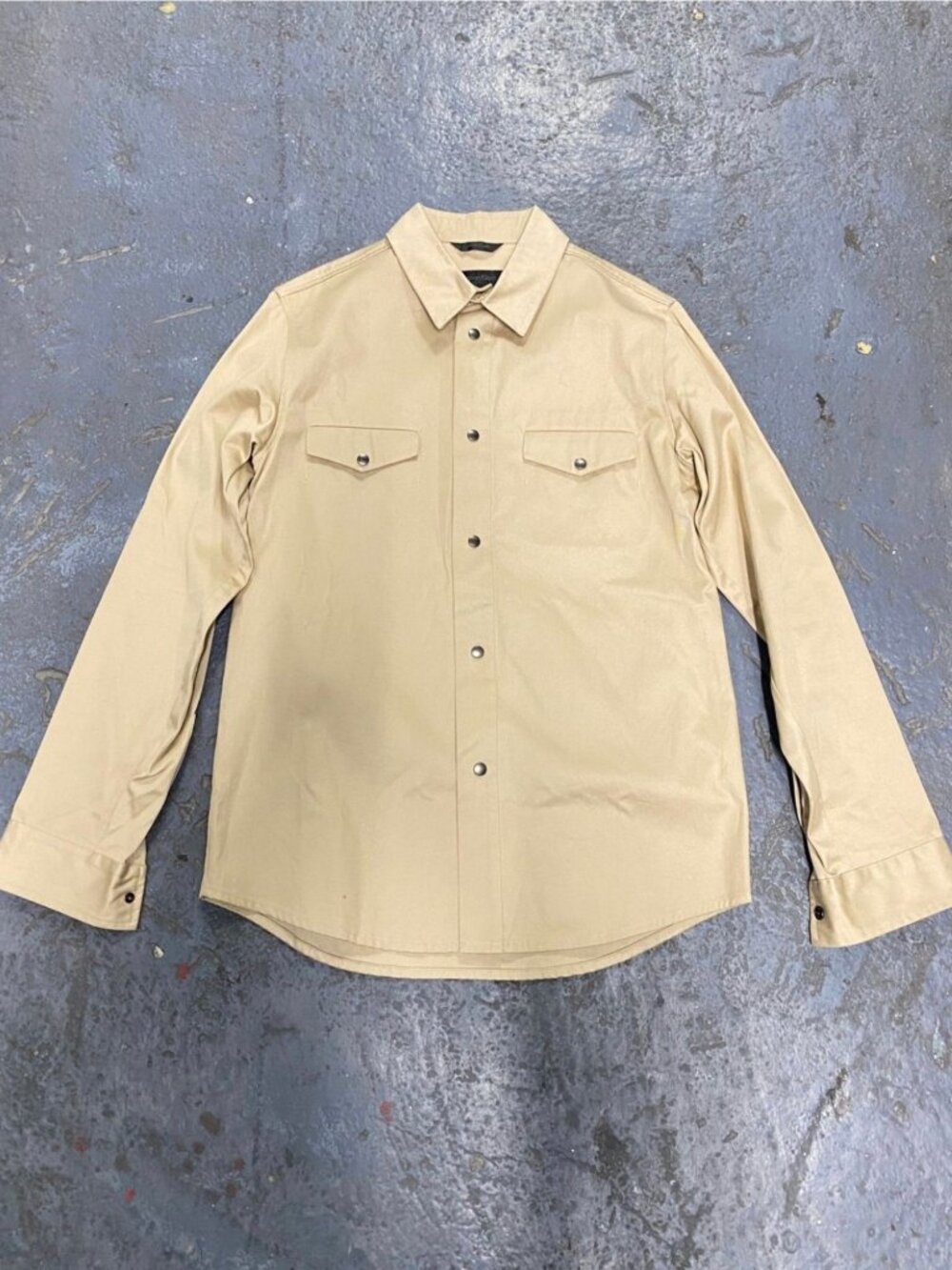 CALVIN KLEIN COLLECTION Beige Heavy Cotton Snap Button Up Shirt
